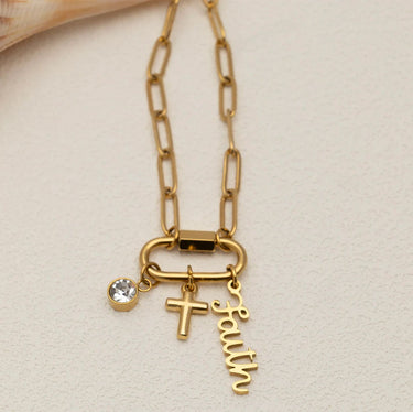 Gold Cross Carabiner Charm Necklace