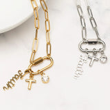 Gold and Silver Cross Carabiner Charm Necklaces