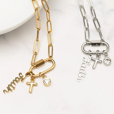 Gold and Silver Cross Carabiner Charm Necklaces