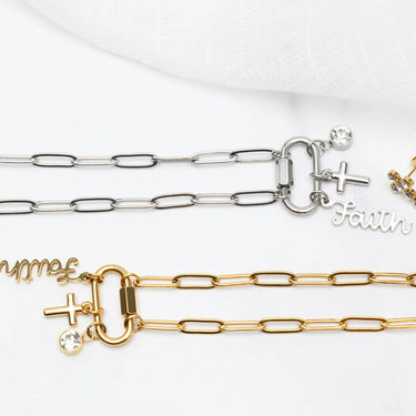 Gold and Silver Cross Carabiner Charm Necklaces