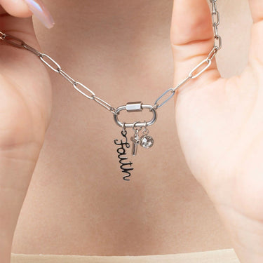 Silver Cross Carabiner Charm Necklace