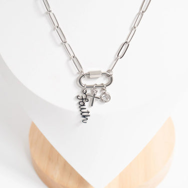 Silver Cross Carabiner Charm Necklace