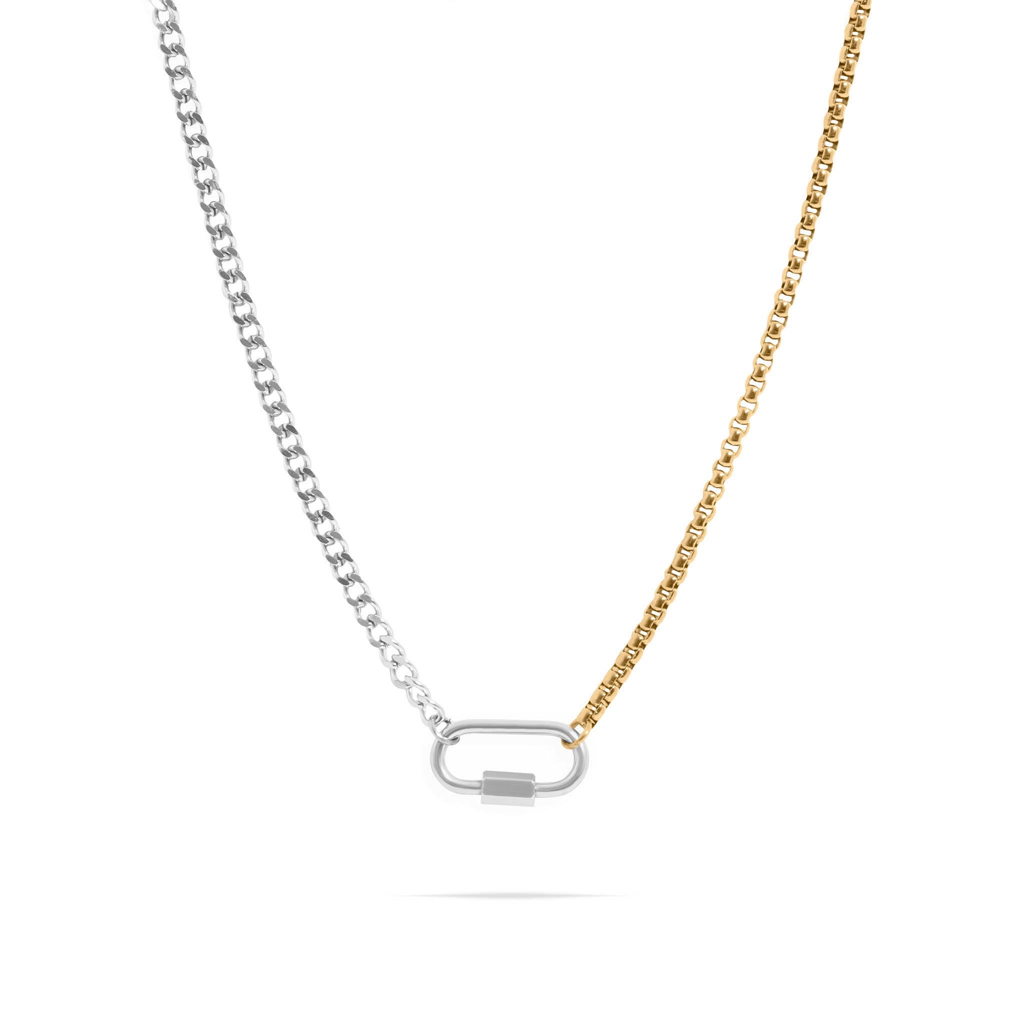 Mixed Metal Double Chain Carabiner Necklace