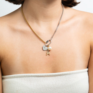Mixed Metal Double Chain Carabiner Necklace