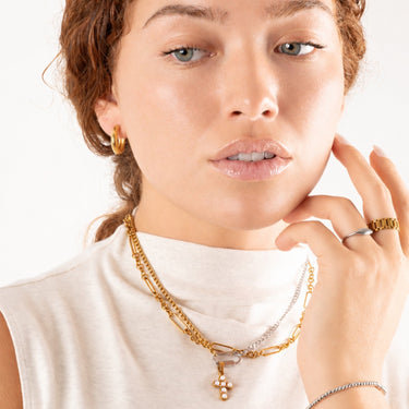 Wholesale jewelry 18K Gold PVD Stainless Steel Mixed Metal Carabiner Charm Holder Necklace- mixed metal model