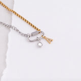 Wholesale jewelry 18K Gold PVD Stainless Steel Mixed Metal Carabiner Charm Holder Necklace- mixed metal studio