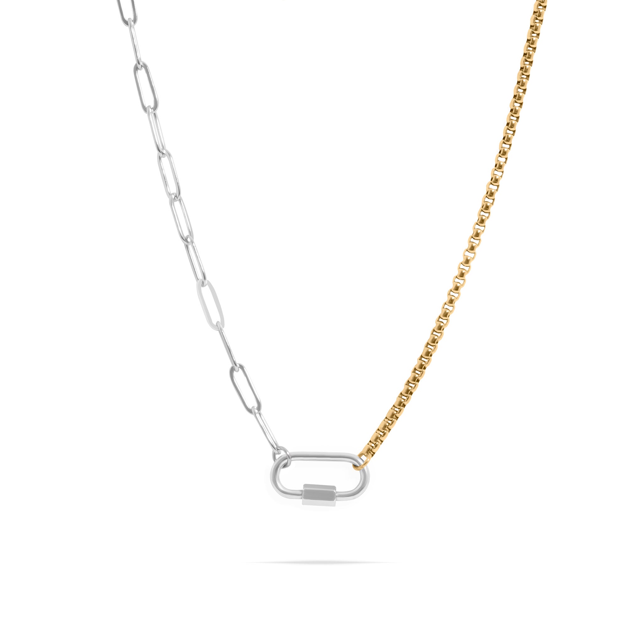 Mixed Metal Double Chain Paperclip Carabiner Necklace