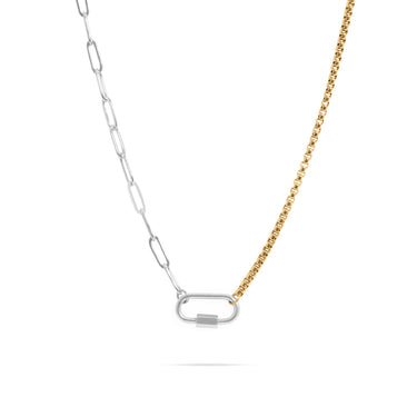 Mixed Metal Double Chain Paperclip Carabiner Necklace