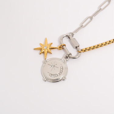 Mixed Metal Double Chain Paperclip Carabiner Necklace