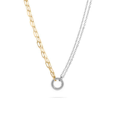 Mixed Metal Double Chain Charm Holder Necklace