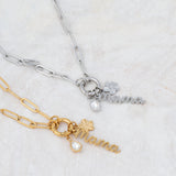 Wholesale jewelry 18K Gold PVD Stainless Steel Mama Charm Holder Necklace Gift Set- gold and stainless studio