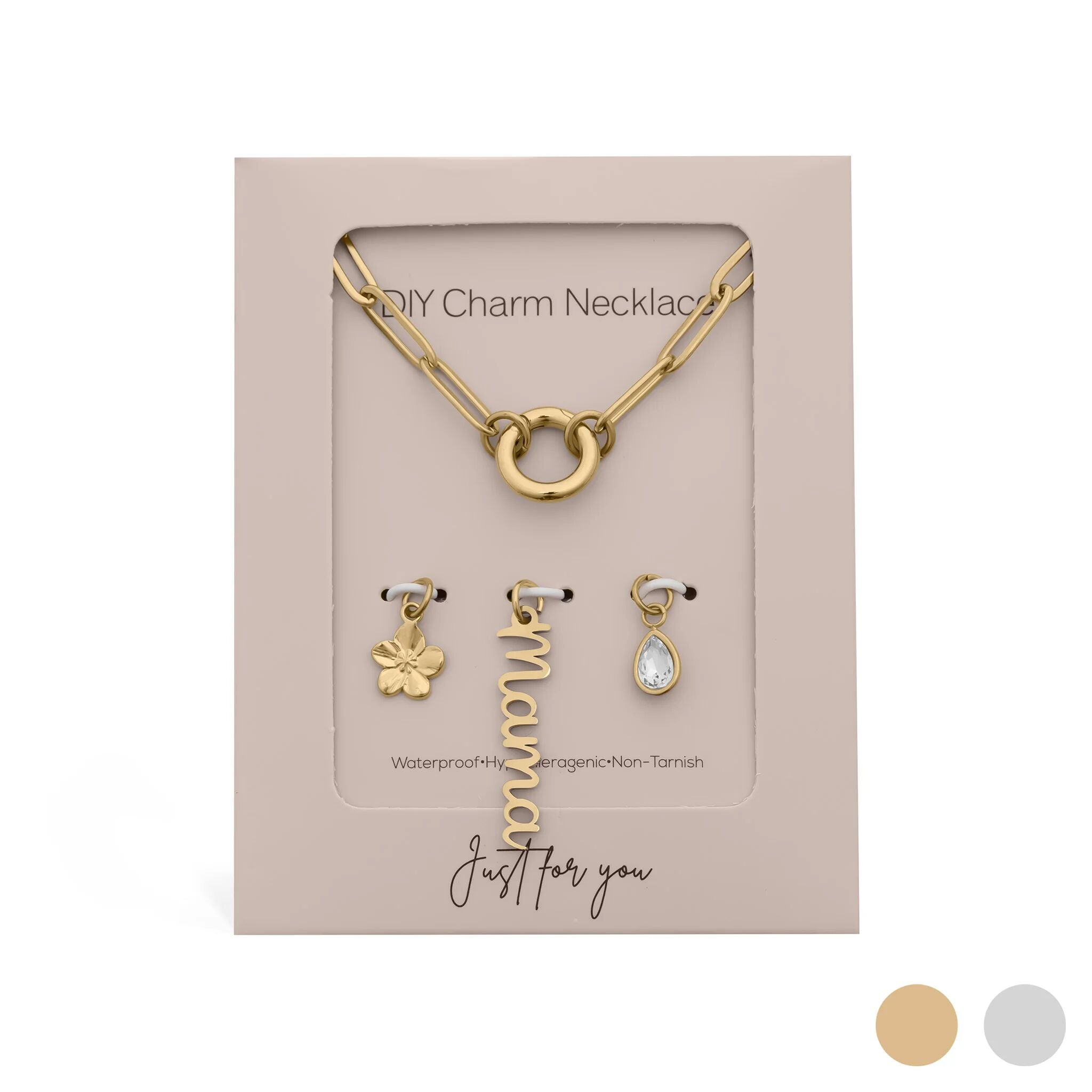 18K Gold PVD Stainless Steel Mama Charm Holder Necklace Gift Set / CHN0138