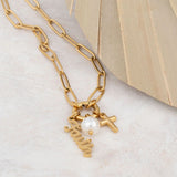 Wholesale jewelry 18K Gold PVD Stainless Steel Faith Charm Holder Necklace Gift Set - gold studio  