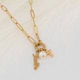 Wholesale jewelry 18K Gold PVD Stainless Steel Faith Charm Holder Necklace Gift Set - gold studio 
