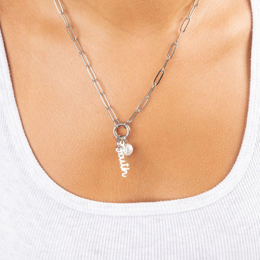 Wholesale jewelry 18K Gold PVD Stainless Steel Faith Charm Holder Necklace Gift Set - stainless model 