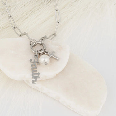 Wholesale jewelry 18K Gold PVD Stainless Steel Faith Charm Holder Necklace Gift Set - stainless studio 
