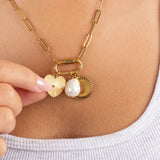 Wholesale jewelry 18K Gold PVD Stainless Steel Pearl Sunburst Charm Holder Necklace Gift Set- gold model 