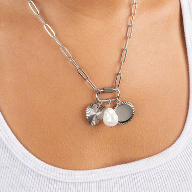 Wholesale jewelry 18K Gold PVD Stainless Steel Pearl Sunburst Charm Holder Necklace Gift Set- stainless model 