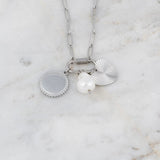 Wholesale jewelry 18K Gold PVD Stainless Steel Pearl Sunburst Charm Holder Necklace Gift Set- stainless studio 