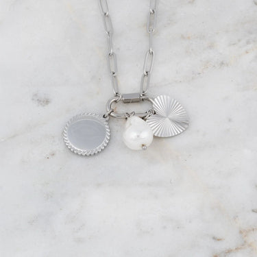 Wholesale jewelry 18K Gold PVD Stainless Steel Pearl Sunburst Charm Holder Necklace Gift Set- stainless studio 