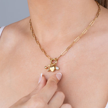 Wholesale jewelry 18K Gold PVD Stainless Steel Cherry Love Charm Holder Necklace Gift Set- gold model