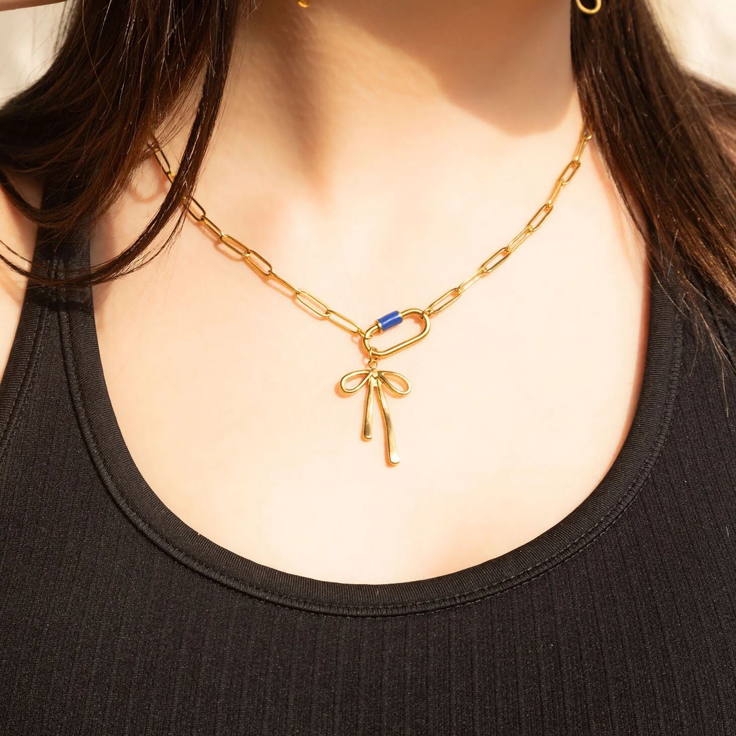 18K Gold PVD Colorful Carabiner Necklace / CHN0149