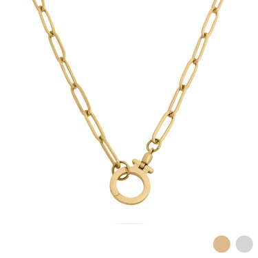 18K Gold PVD Stainless Steel Circle Carabiner Necklace / CHN0150