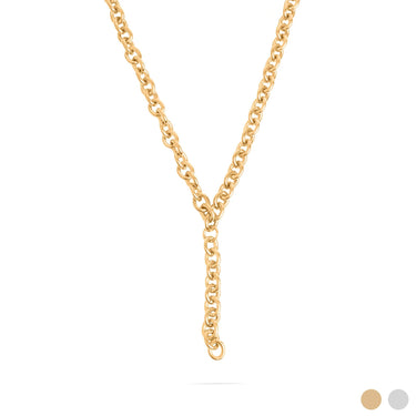18K Gold PVD Stainless Steel Chunky Chain Lariat Necklace / CHN0153