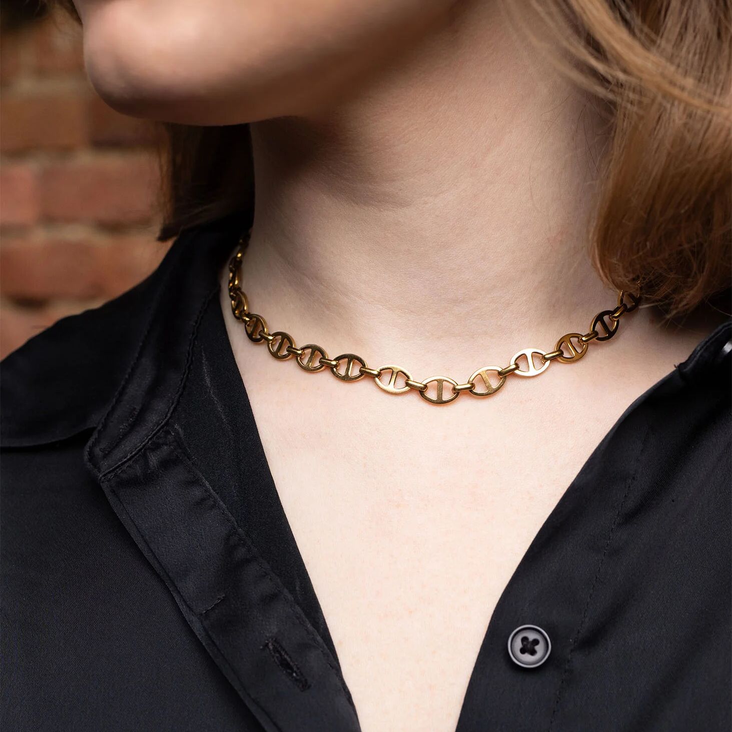 18K Gold PVD Stainless Steel Thick Oval Chain Necklace / CHN0158