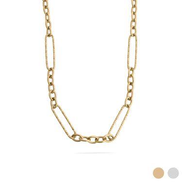 Gold chain necklace on a white background