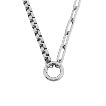 Silver chain necklace on a white background