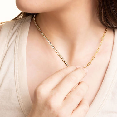 18K Gold PVD Stainless Steel Paperclip Tennis Chain Split Necklace / CHN0163