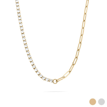 18K Gold PVD Stainless Steel Paperclip Tennis Chain Split Necklace / CHN0163