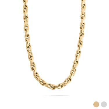 Gold chain necklace on a white background