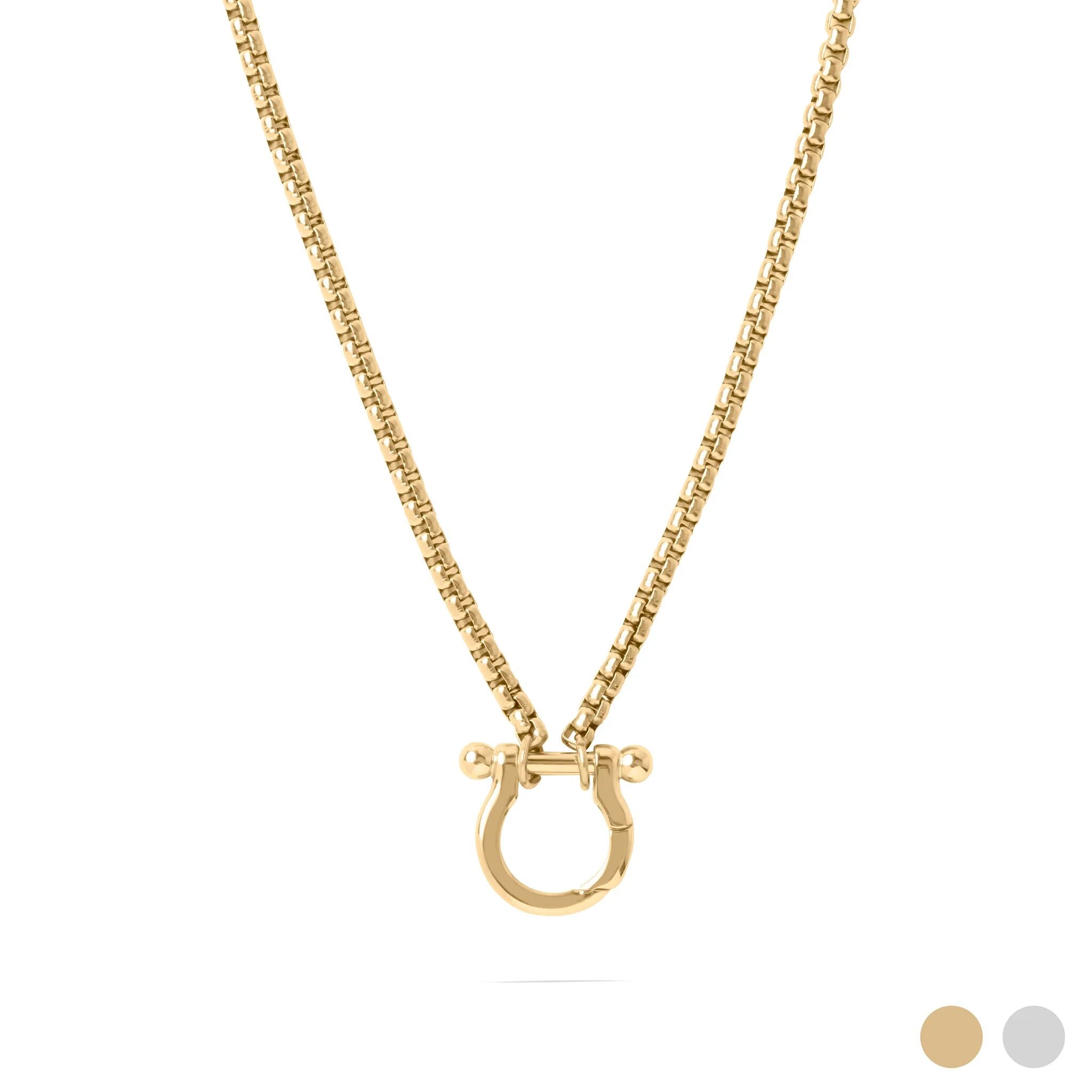 Gold Horse Shoe Carabiner Charm Holder Necklace