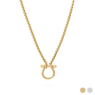 Gold Horse Shoe Carabiner Charm Holder Necklace