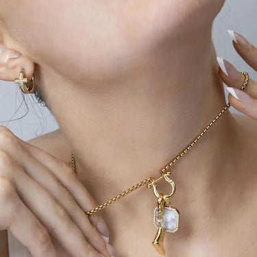 Gold Horse Shoe Carabiner Charm Holder Necklace