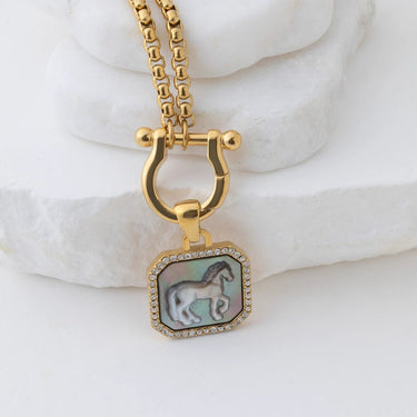 Gold Horse Shoe Carabiner Charm Holder Necklace