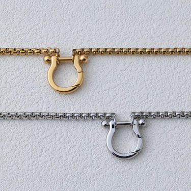 Gold and Silver Horse Shoe Carabiner Charm Holder Necklace
