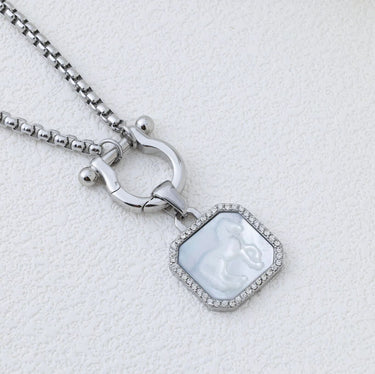 Silver Horse Shoe Carabiner Charm Holder Necklace