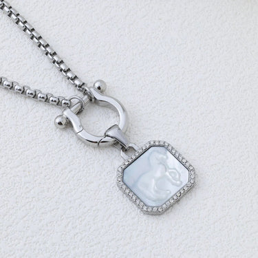 Silver Horse Shoe Carabiner Charm Holder Necklace