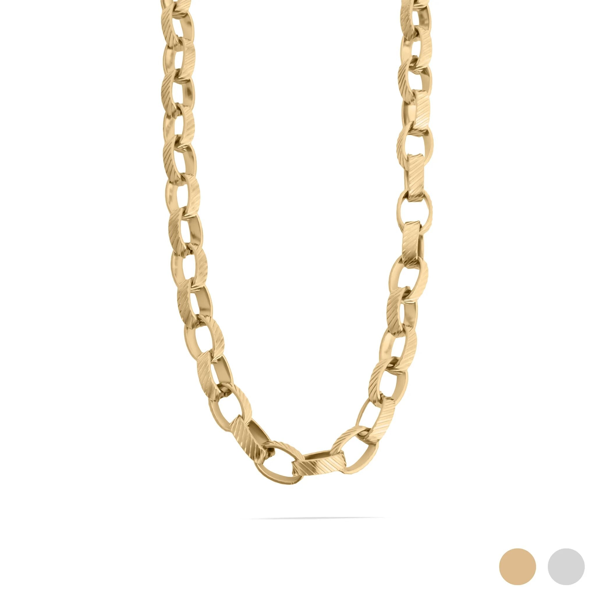 Gold chain necklace on a white background