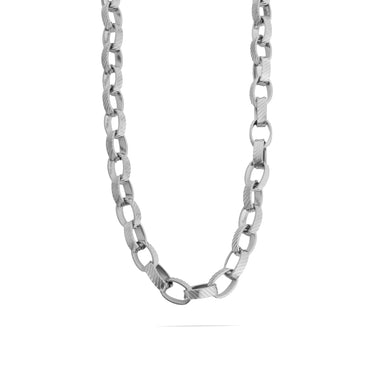 Silver chain necklace on a white background