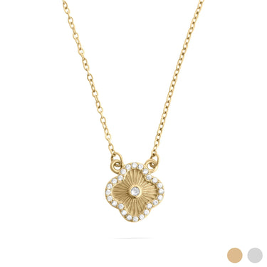 18K Gold PVD Stainless Steel Floral Motif Necklace with Stone / CHN0172