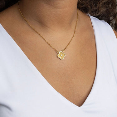 18K Gold PVD Stainless Steel Floral Motif Necklace with Stone- gold model 