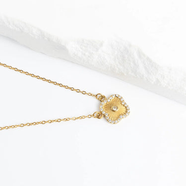 18K Gold PVD Stainless Steel Floral Motif Necklace with Stone- gold studio 