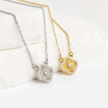 18K Gold PVD Stainless Steel Floral Motif Necklace with Stone- gold and silver studio 