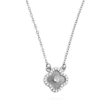 18K Gold PVD Stainless Steel Floral Motif Necklace with Stone- silver main 