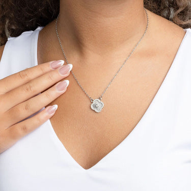 18K Gold PVD Stainless Steel Floral Motif Necklace with Stone- silver model 