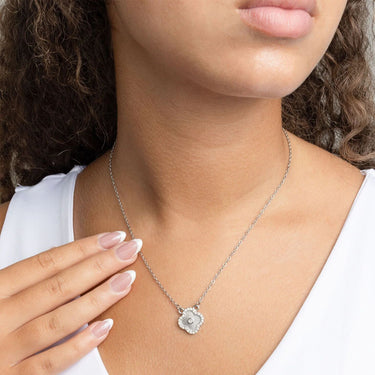 18K Gold PVD Stainless Steel Floral Motif Necklace with Stone- silver model 